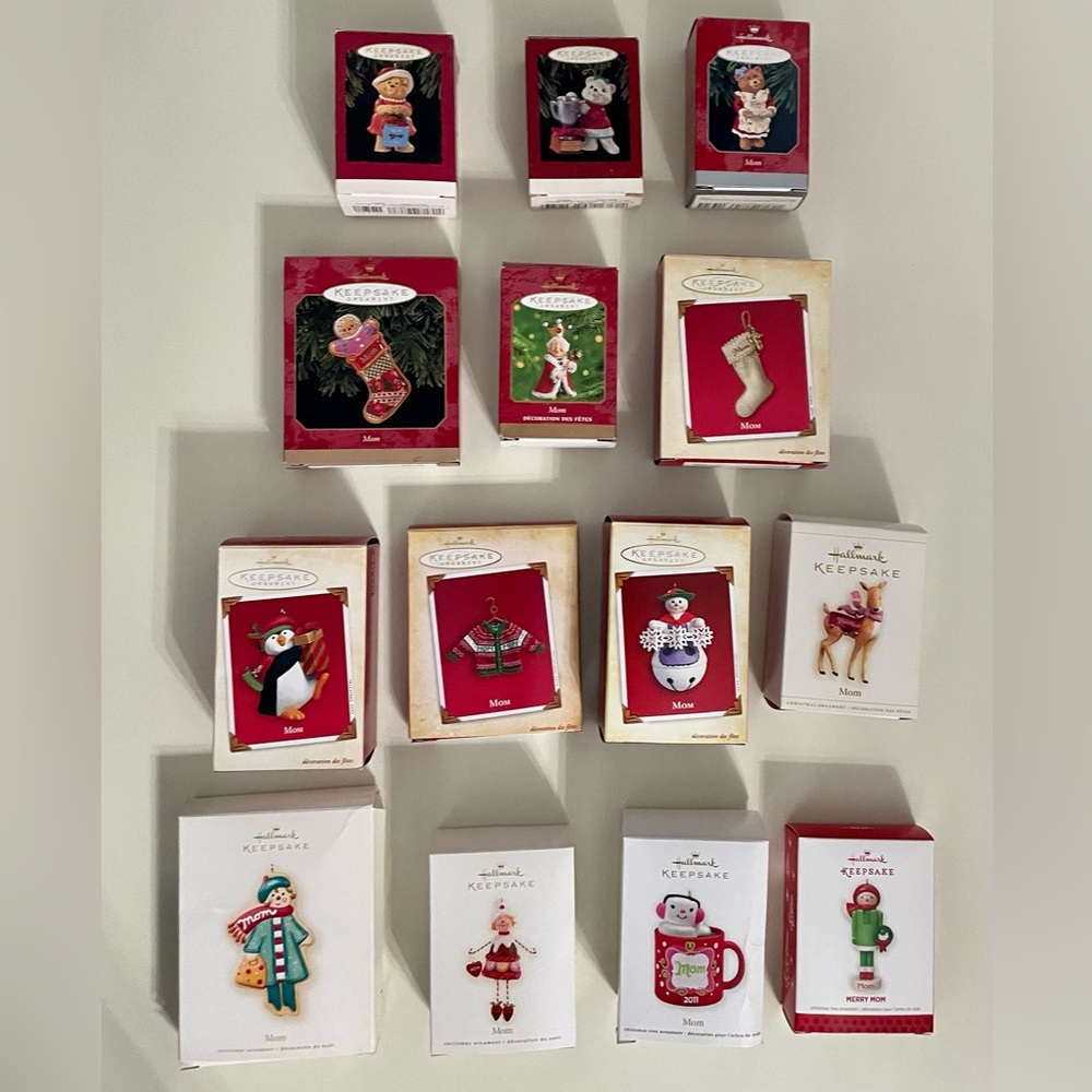 HALLMARK Keepsake Christmas Lot Assortment 1993-2013; 14 MOM Ornaments in Boxes